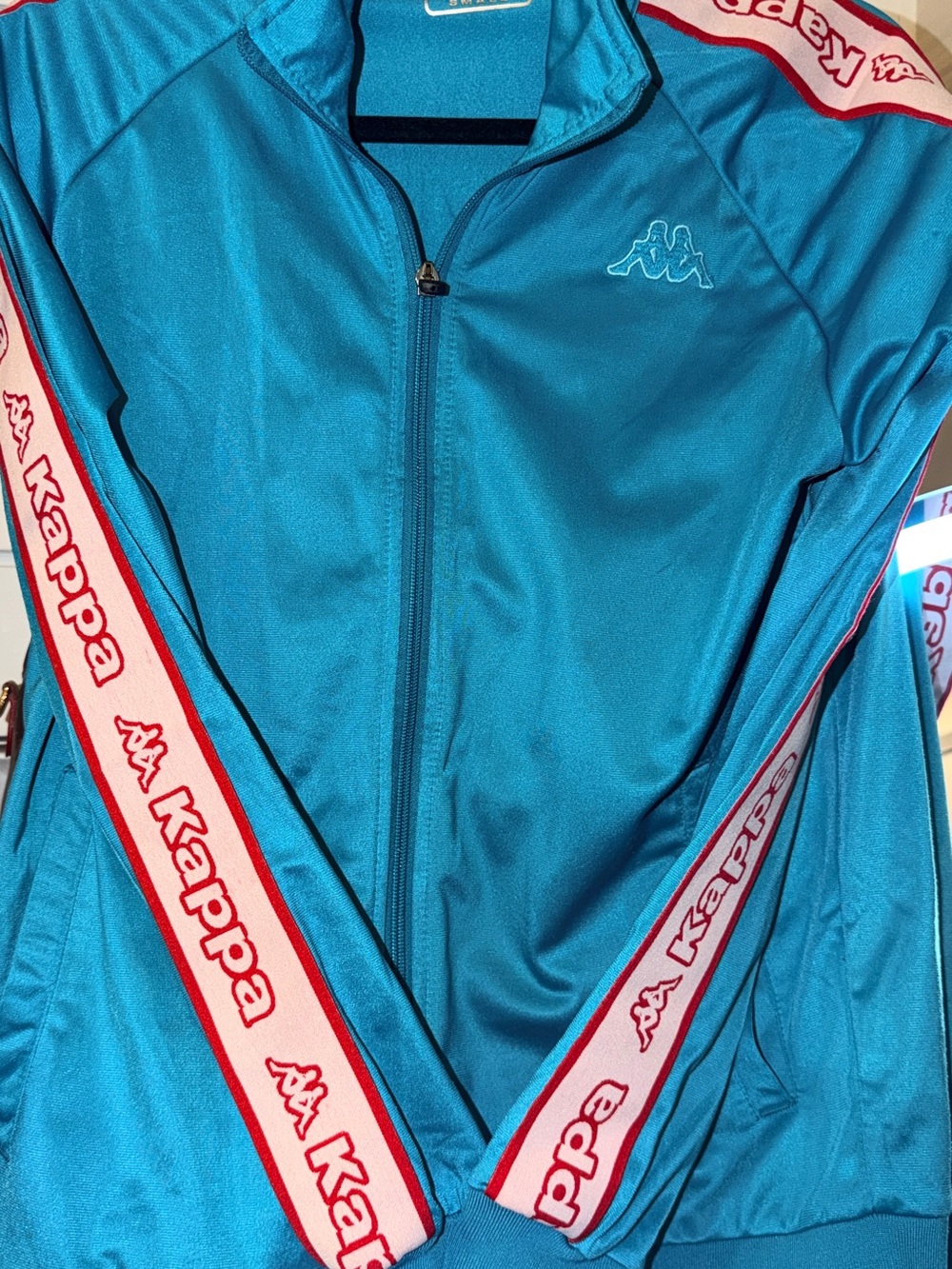 Kappa Teal Track Jacket with Red-Trimmed Logo Tape